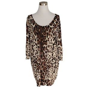 Cato Scoop Neck 3/4 Sleeve Pullover Leopard Print Knit Sweater Dress Size 18/20
